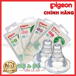 VỈ 2 NÚM VÚ PIGEON SIÊU MỀM CỔ HẸP ĐỦ SIZE S,M,L,Y