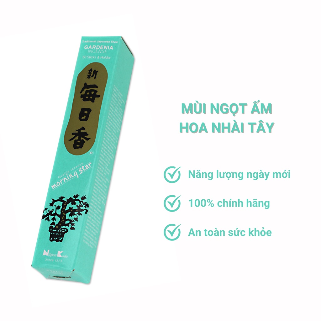 Nhang thơm Morning Star Gardenia hoa dành dành (nhài tây) 50 que, Thanh hương Nhật Bản Nippon Kodo