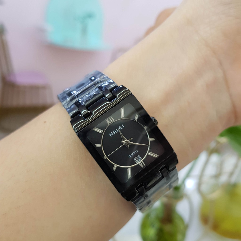 Đồng hồ nữ Halei mặt vuông dây thép đúc chống nước chống xước tuyệt đối có lịch chính hãng Shop