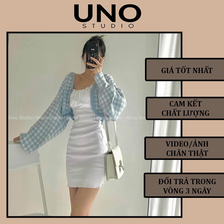Set váy trắng 2 dây và áo khoác xanh kèm ảnh thật