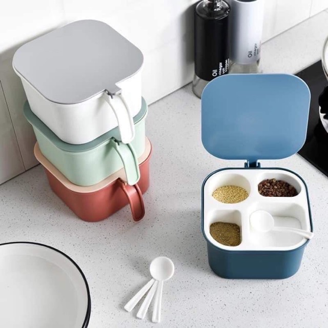 Hộp đựng gia vị 4 ngăn có nắp đậy kín