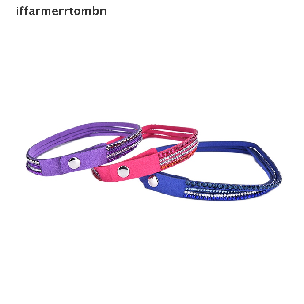 {iffarmerrtombn} Fashion Pu Leather Wrap Wristband Cuff Punk Crystal Rhinestone Bracelet Bangle hye