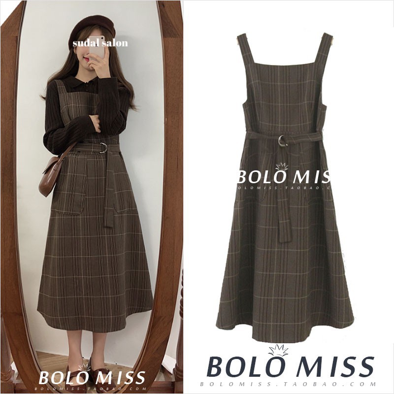 (Order-M) Ulzzang Yếm kẻ caro dáng dài UL1