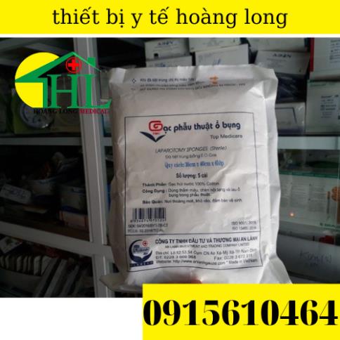 Gạc phẫu thuật ổ bụng vô trùng 30cm x 40cm x 6 lớp túi 5 miếng