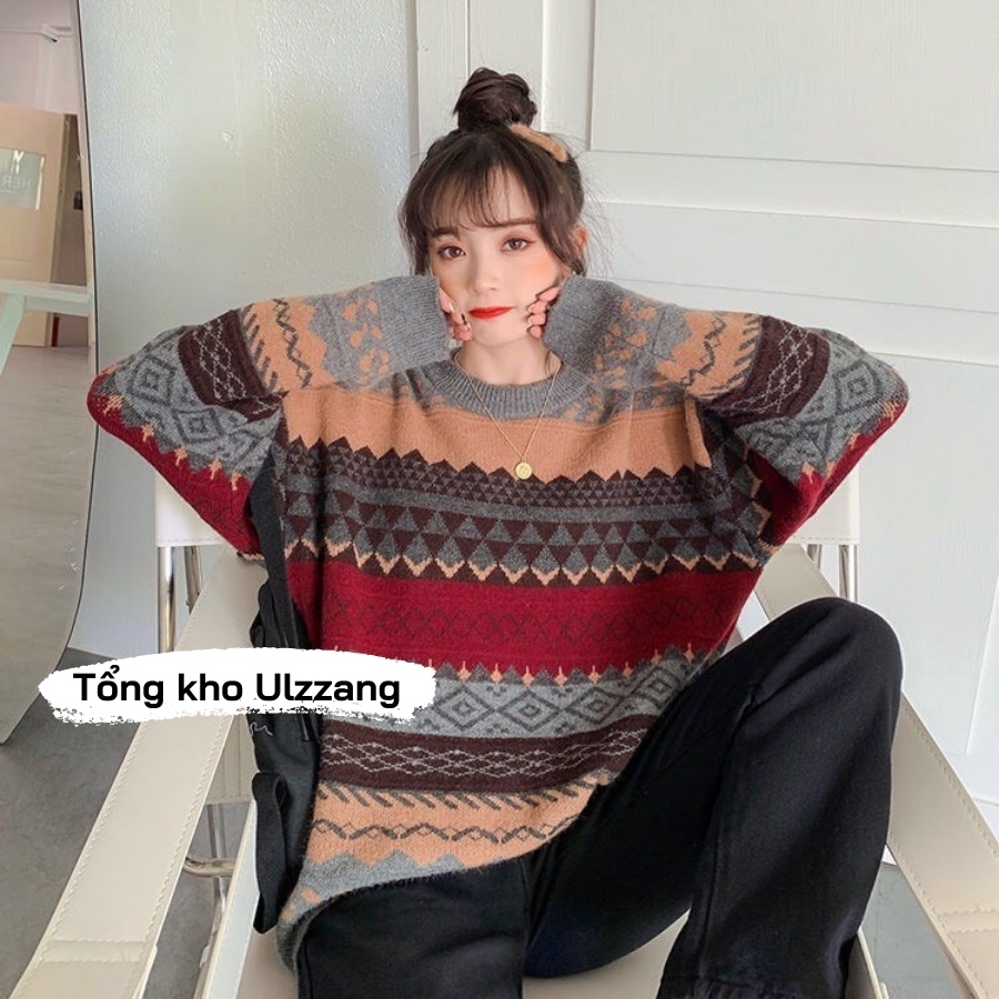 Áo Len Nữ Họa Tiết Thổ Cẩm Chất Len Dày Siêu Ấm Phong Cách Hàn Quốc | BigBuy360 - bigbuy360.vn