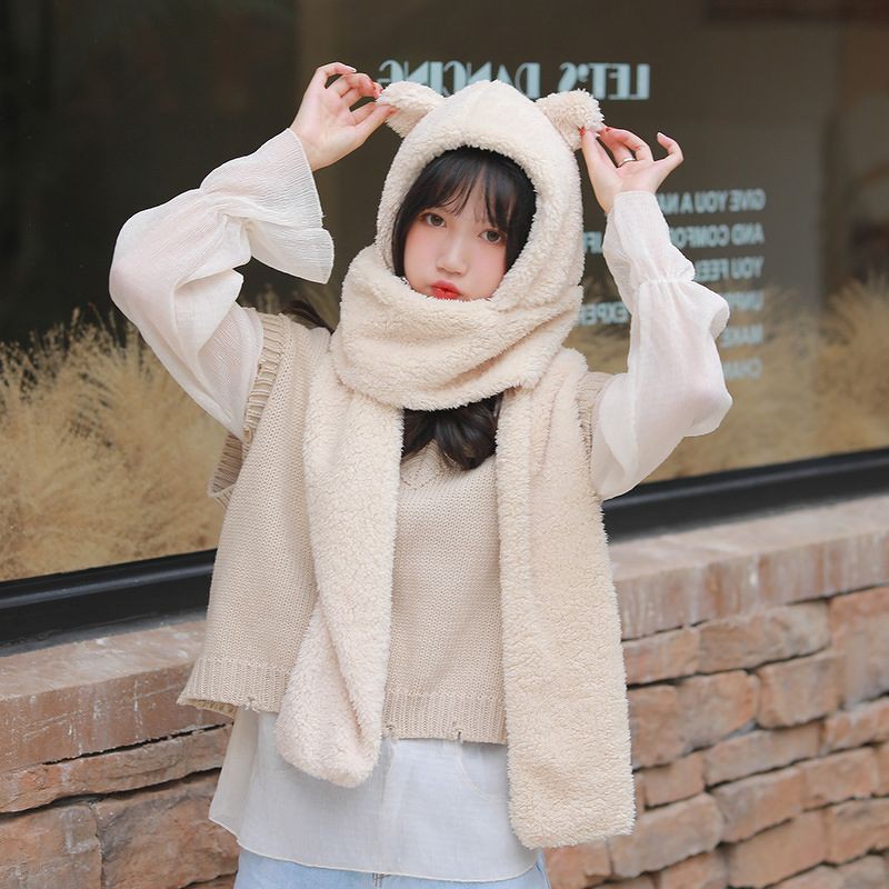 [Mã FAWINTER hoàn 15% xu đơn 99K] 💎FREE SHIP💎 HÀNG SẴN Mũ Lông liền Khăn Tai Gấu Trùm Đầu Choàng Cổ Cao Cấp Cực Ấm Áp | BigBuy360 - bigbuy360.vn