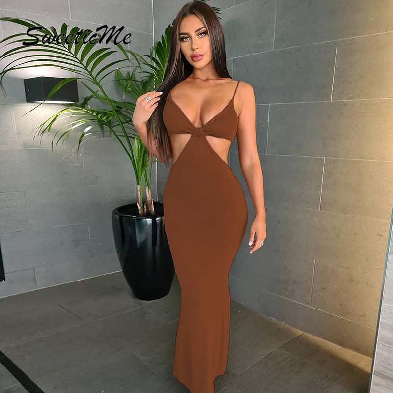 Đầm Ôm Hai Dây Cổ Chữ V Khoét Sâu Gợi Cảm Hàng Mới Chất Lượng Cao Dành Cho Nữ