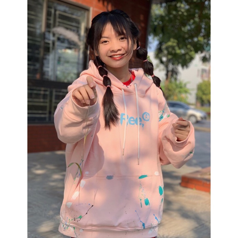 ÁO HOODIE VẨY SƠN THỦ CÔNG MÀU HỒNG