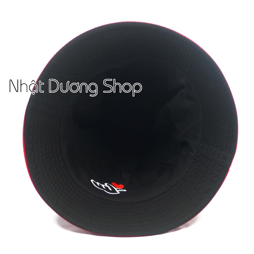 Nón bucket 2 mặt thêu hình bắn tim sành điệu - Chất liệu Cotton cao cấp tạo nên sự thoáng mát
