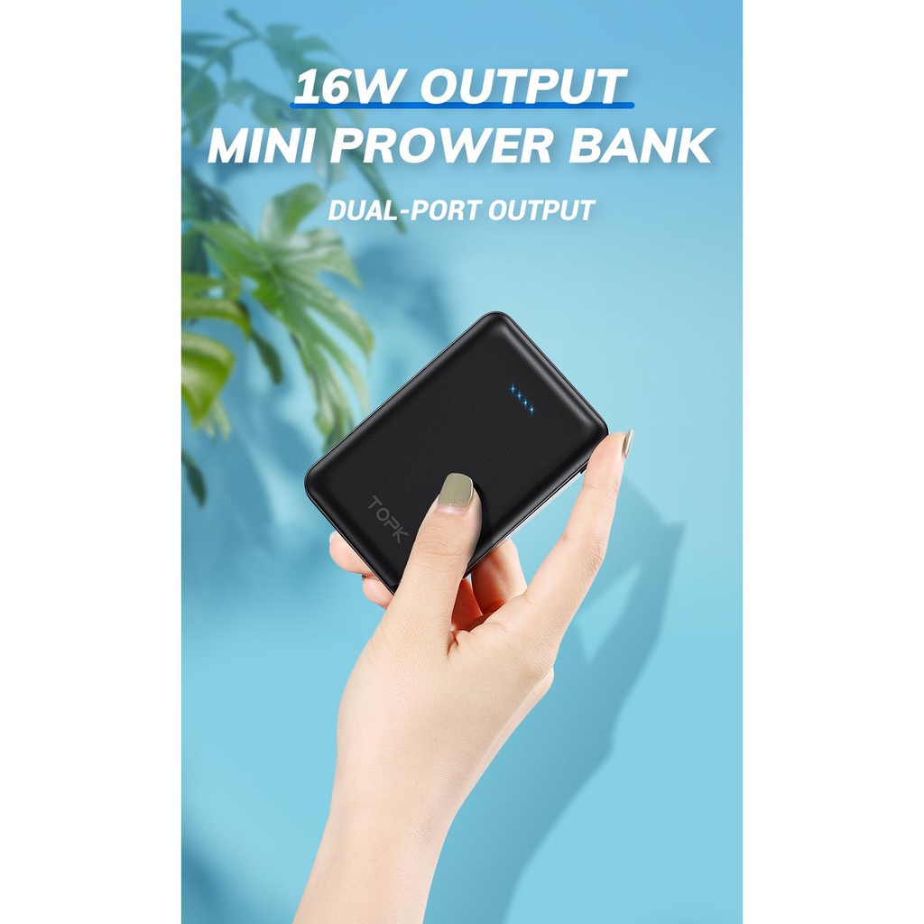 Sạc dự phòng mini Topk 10000 mAh 5V 2.1A - Độ tương thích cao với các thiết bị di động - Hỗ trợ sạc 2 thiết bị cùng lúc