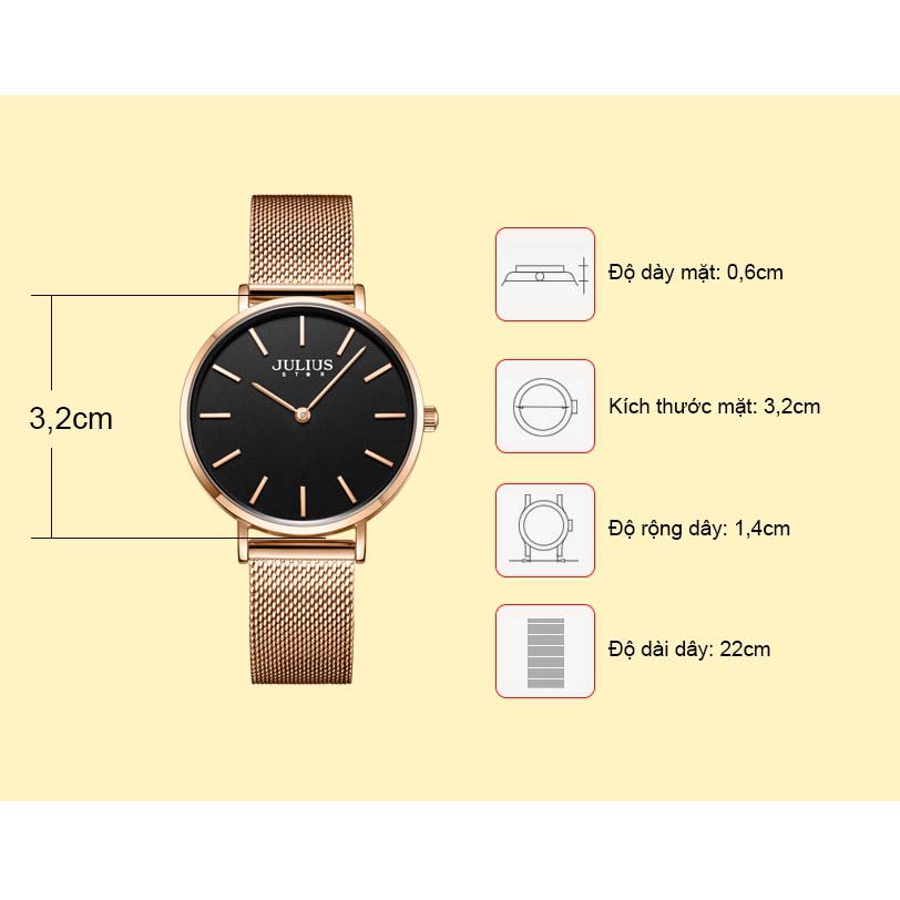 Đồng hồ nữ JS-027 Julius Star kính sapphire Hàn Quốc ( chọn màu)