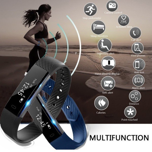 Đồng hồ đeo tay thông minh ID115 Đồng hồ báo thức Đồng hồ báo thức Bước truy cập Smart Bluetooth Sport Dây đeo cổ tay