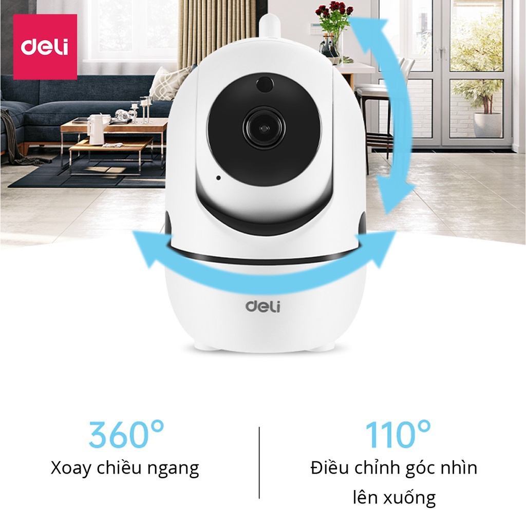 Camera Wifi IP DELI - Full HD 2M Xoay 360 Độ Giám Sát Gia Đình, Văn Phòng, Điều Khiển Từ App Kèm Thẻ Nhớ 128GB
