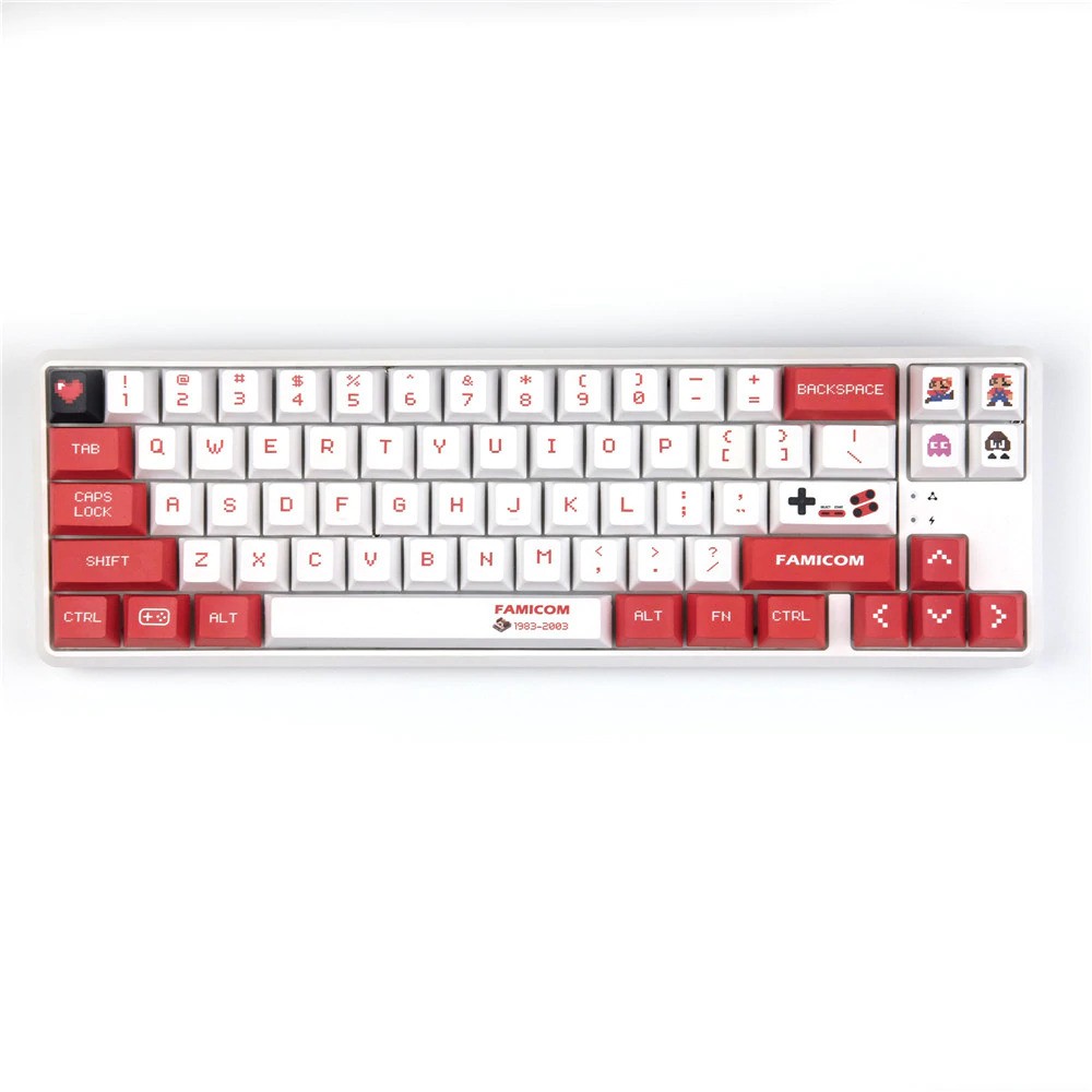 Keycap Mario Famicom 129 nút phím chất liệu thick PBT, Cherry profile, in dyesub 5 mặt vừa hầu hết các layout phím cơ