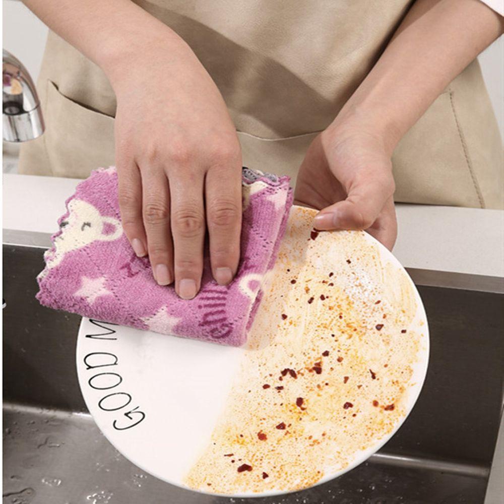 Khăn Lau Chén Dĩa Bằng Sợi Micro Mềm Mại Dày Dặn Khô Nhanh In Họa Tiết Hoạt Hình Cho Nhà Bếp / Phòng Tắm