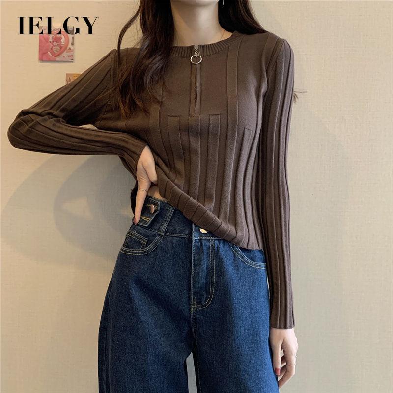 Áo sweater IELGY dệt kim cổ chữ V dáng ôm màu sắc trẻ trung sành điệu