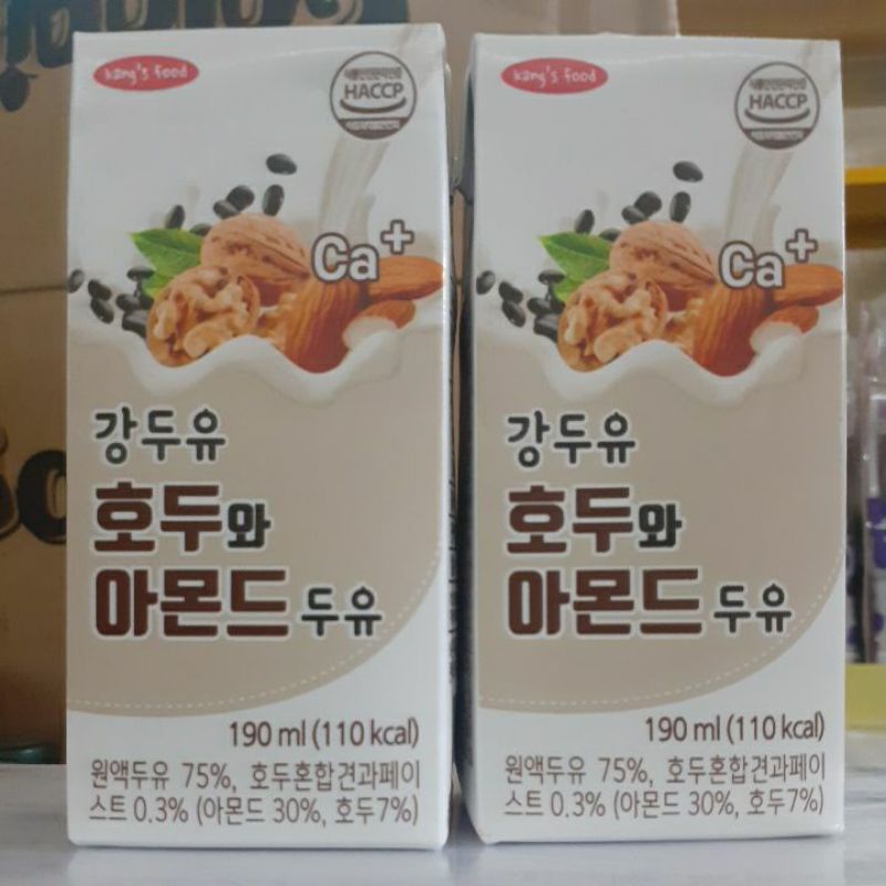 Sữa óc chó hạnh nhân đậu đen Canxi Hàn Quốc kang's food HACCP hộp 190ml