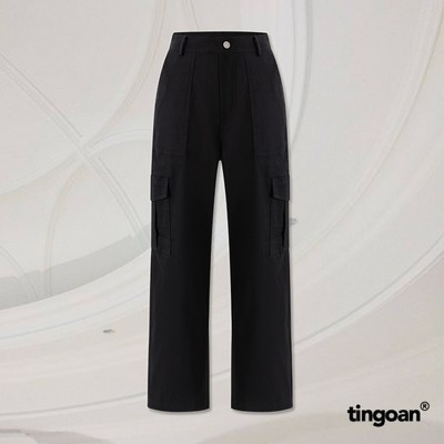 TINGOAN® - Quần dài kaki đen cạp thường ống suông túi hộp hai bên LOVE REMOVER PANTS/BL