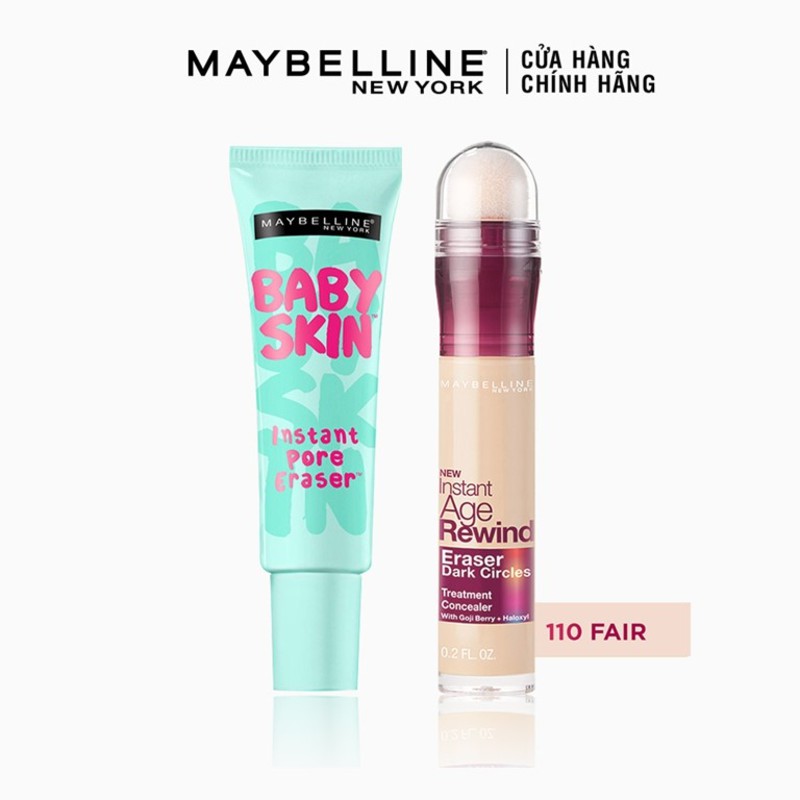 [Bộ trang điểm] Kem lót mịn da Baby Skin Primer 22ml  + Bút cushion Instant Age Rewind 6ml Maybelline New York | BigBuy360 - bigbuy360.vn