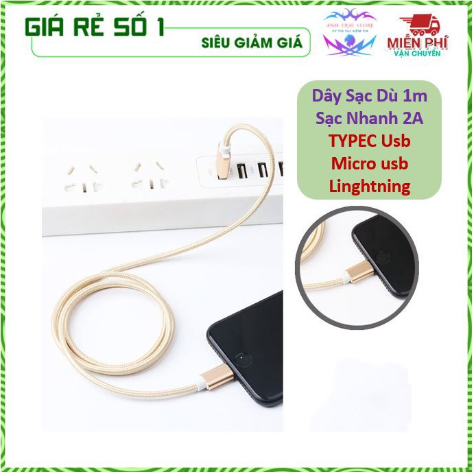 [Rẻ Vô Địch] Bộ 5 Dây Sạc IOS / ANDROID Dây Dù 1m Chống Rối Chống Đứt Hàng Đẹp RẺ BỀN