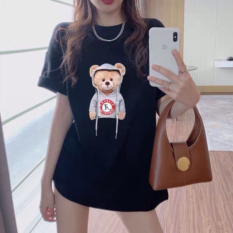 ÁO PHÔNG GẤU ĐỘI MŨ A HÌNH IN 5D TO ĐẸP SIÊU NÉT CHUẨN MẪU .SAO THUN NỮ UNISEX MAX RẺ  CHÁT COTTON TAY LỠ FROM RỘNG