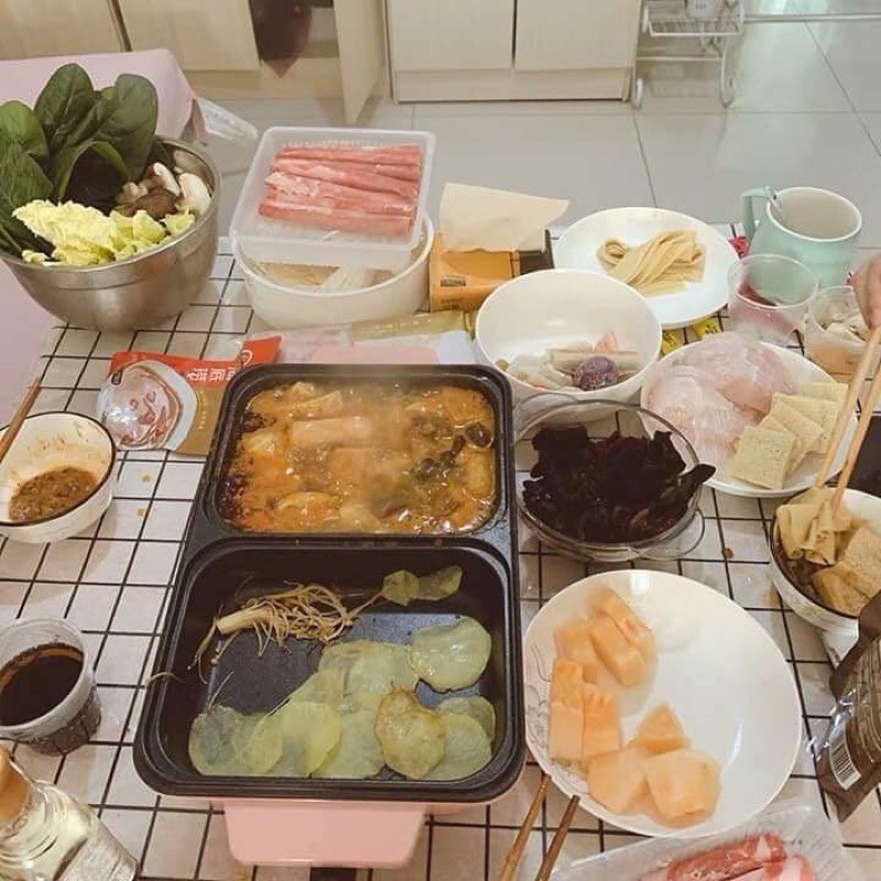 Nồi điện mini đa năng chiên nấu 2 ngăn