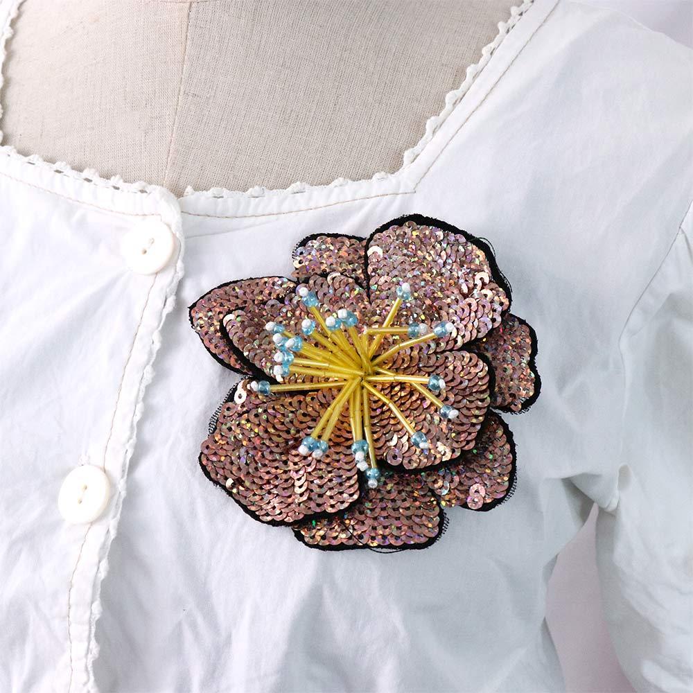 Sticker Ủi Thêu Hình Hoa Hồng Đính Kim Sa Thời Trang