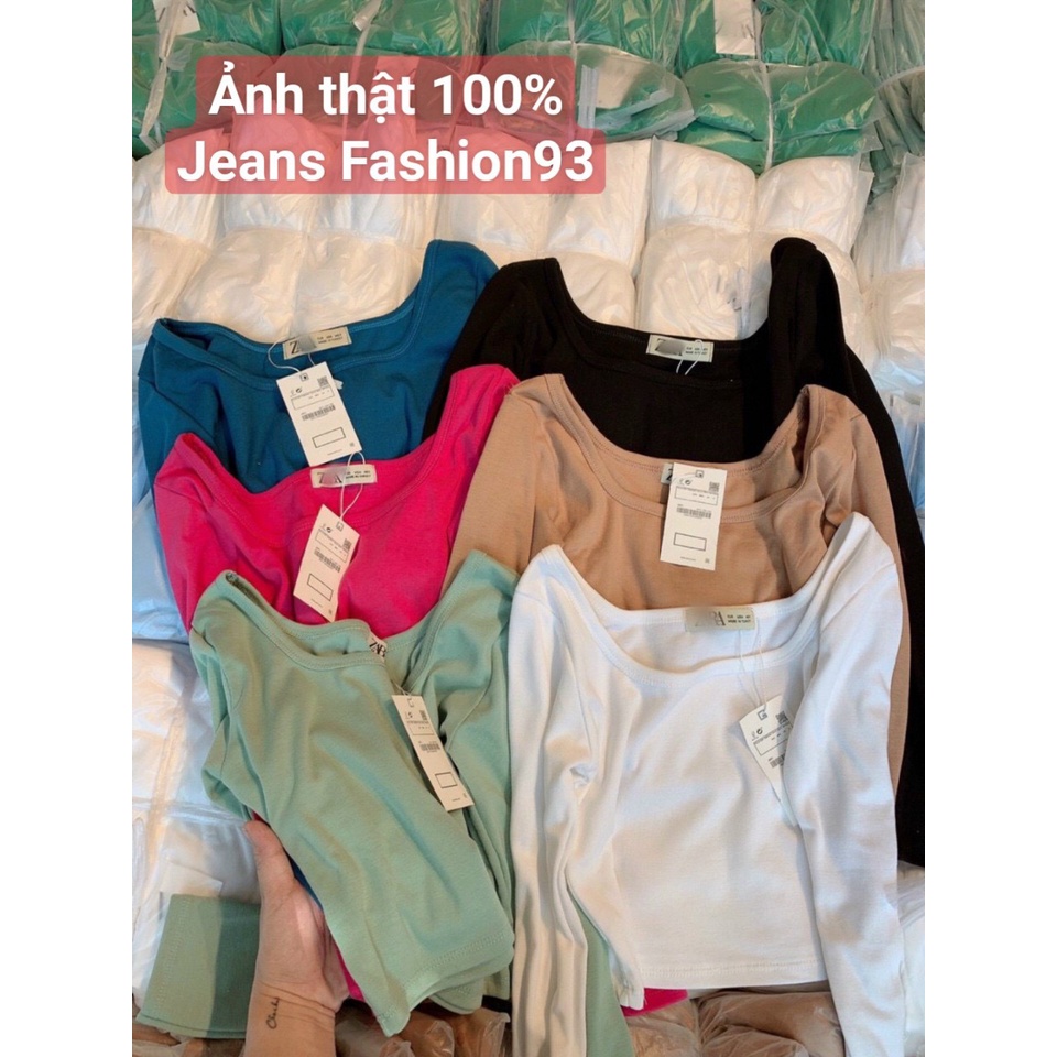 [ HÀNG SẴN + ẢNH THẬT ] ÁO THUN NỮ CỔ VUÔNG TRÒN TAY DÀI DÁNG ÔM - ÁO CROPTOP NHIỀU MÀU - HÀNG CHUẨN SHOP