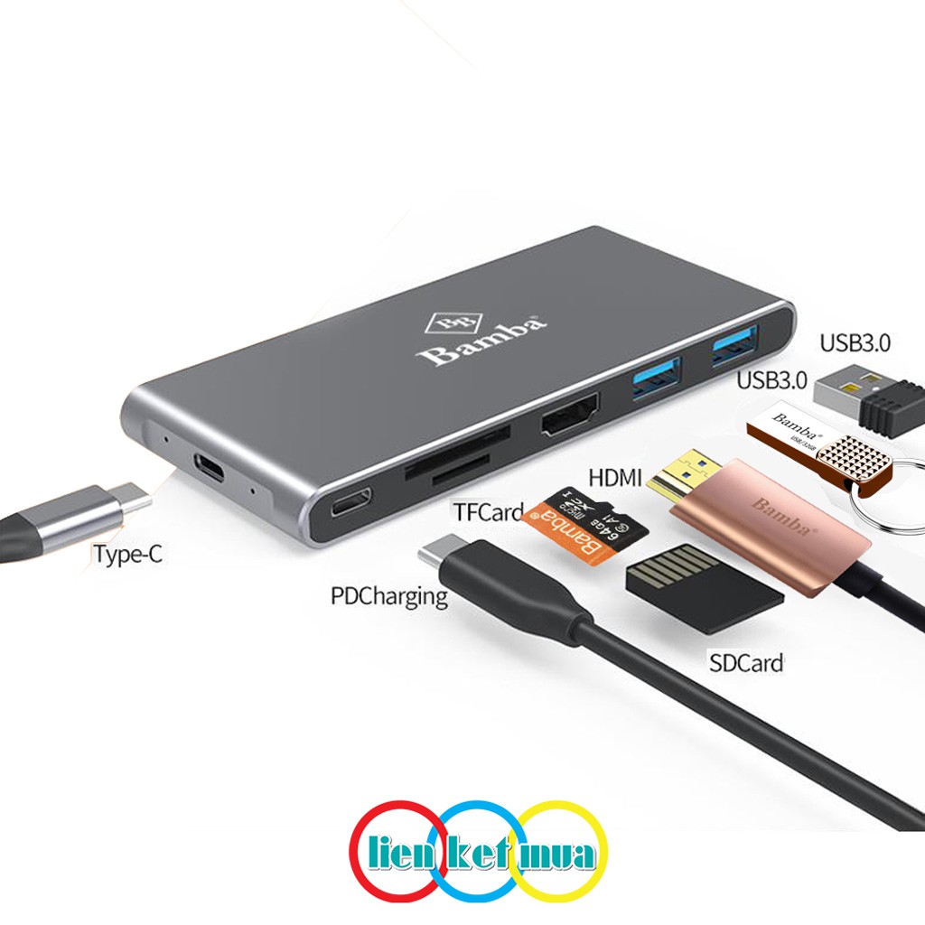 Box SSD M2(NGFF) tích hợp 2 USB 3.0+HDMI+2 ĐỌC THẺ+USB C Ra USB C màu xám vỏ nhôm