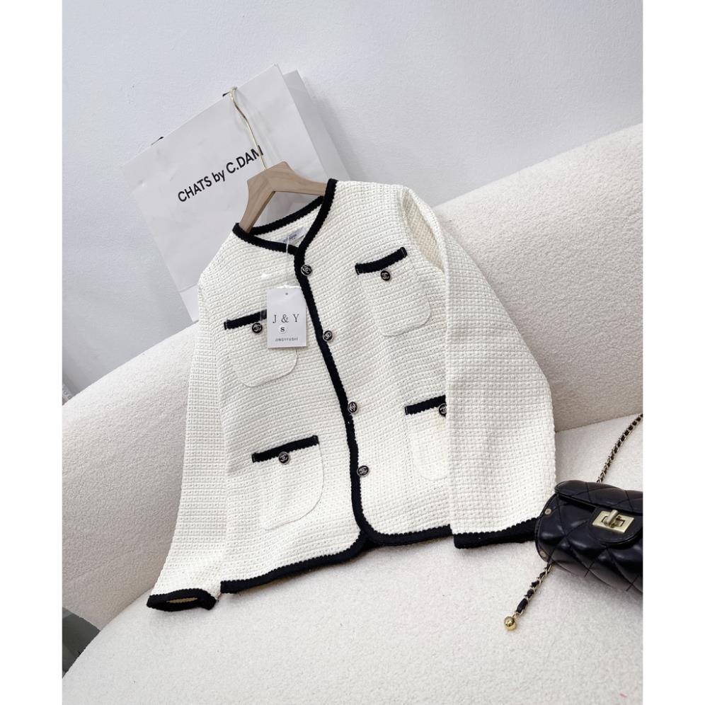 [ 𝐅𝐑𝐄𝐄 𝐒𝐇𝐈𝐏 ] ÁO KHOÁC DẠ TRẮNG CÚC ĐỒNG VIỀN MÍ DÀI TAY