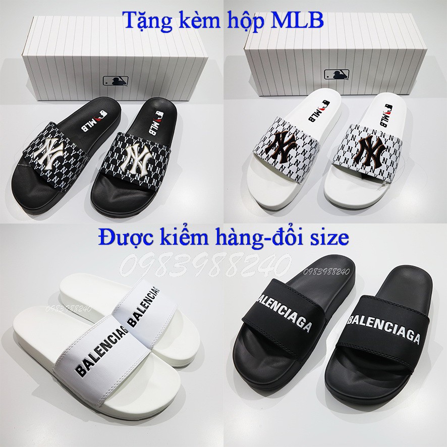 Dép Balenciaga Balen MLB NY LA NB Mickey Unisex quai ngang nam nữ hot trend tem nổi lót dày, tặng kèm hộp MLB