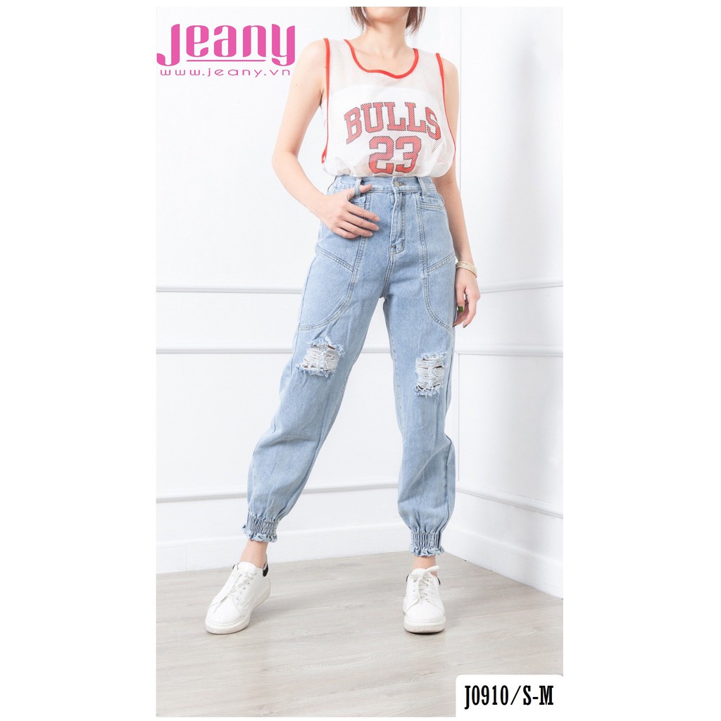 Quần Jean Baggy Lưng Cao Wax Rách Ống Túm J0910 - Jeany