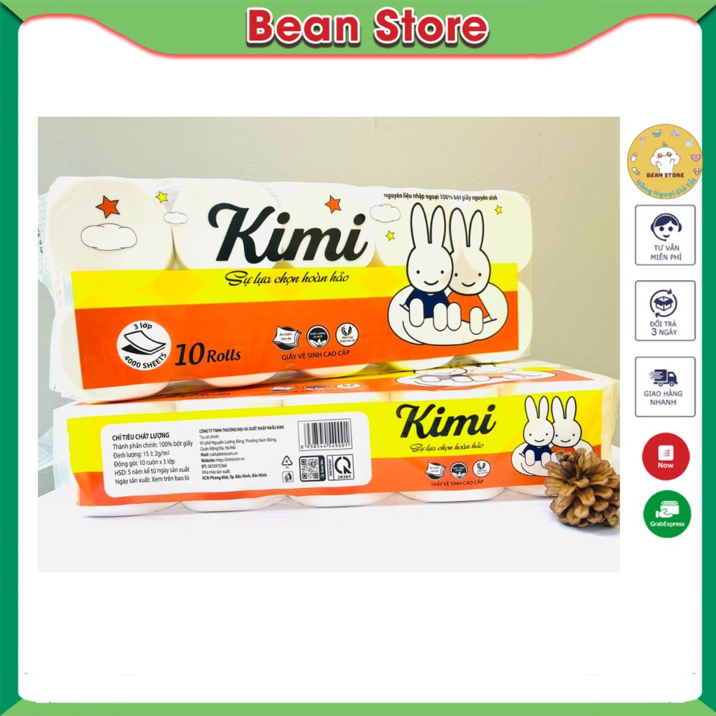 Giấy Vệ Sinh không lõi Kimi Bịch 10 Cuộn 1.1 kg siêu dai, mềm mịn, không có chất tẩy trắng - 𝐁𝐞𝐚𝐧 𝐒𝐭
