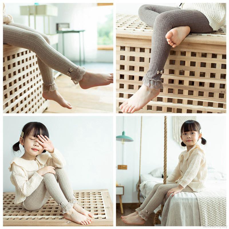 Quần legging phối ren đính nơ cho bé gái