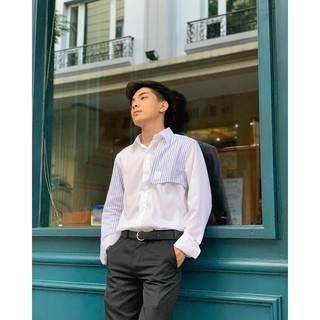 Somi trắng phối kẻ xanh dài tay