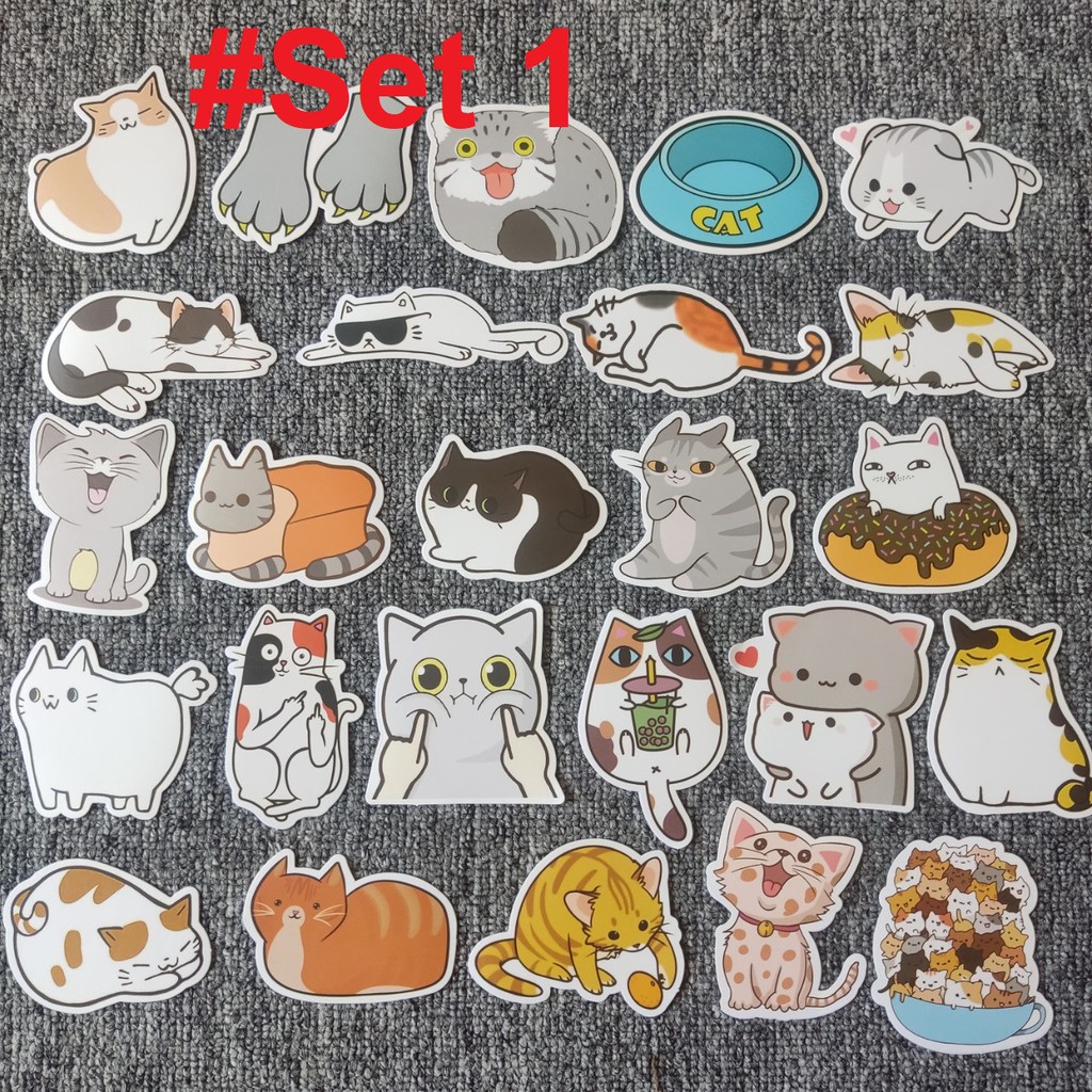 Set 45 Sticker Mèo dễ thương graffiti dán trang trí chống thấm nước