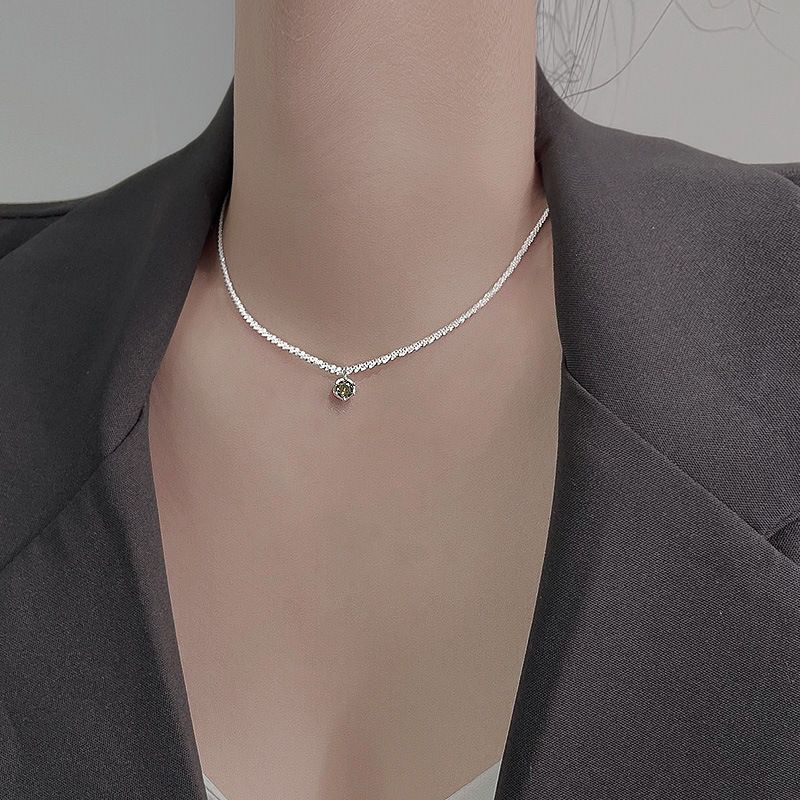 Dây chuyền bạc S925 - Vòng cổ nữ bạc Ý nguyệt quang xanh Greenly sang trọng, thanh lịch Zaza accessories ZDC0082