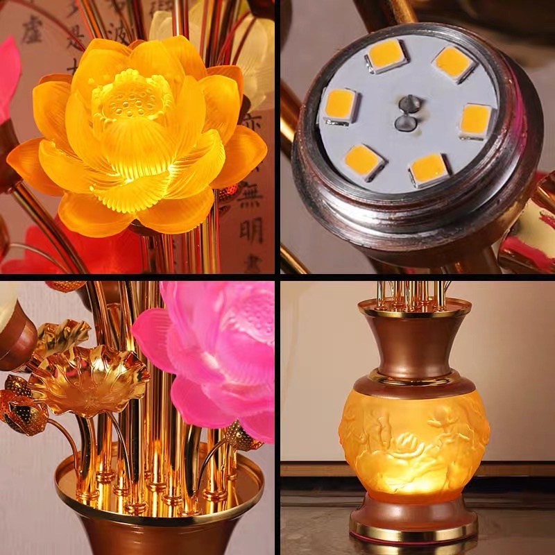 CÂY ĐÈN LED HOA SEN LƯU LY THỜ CÚNG TRANG TRÍ