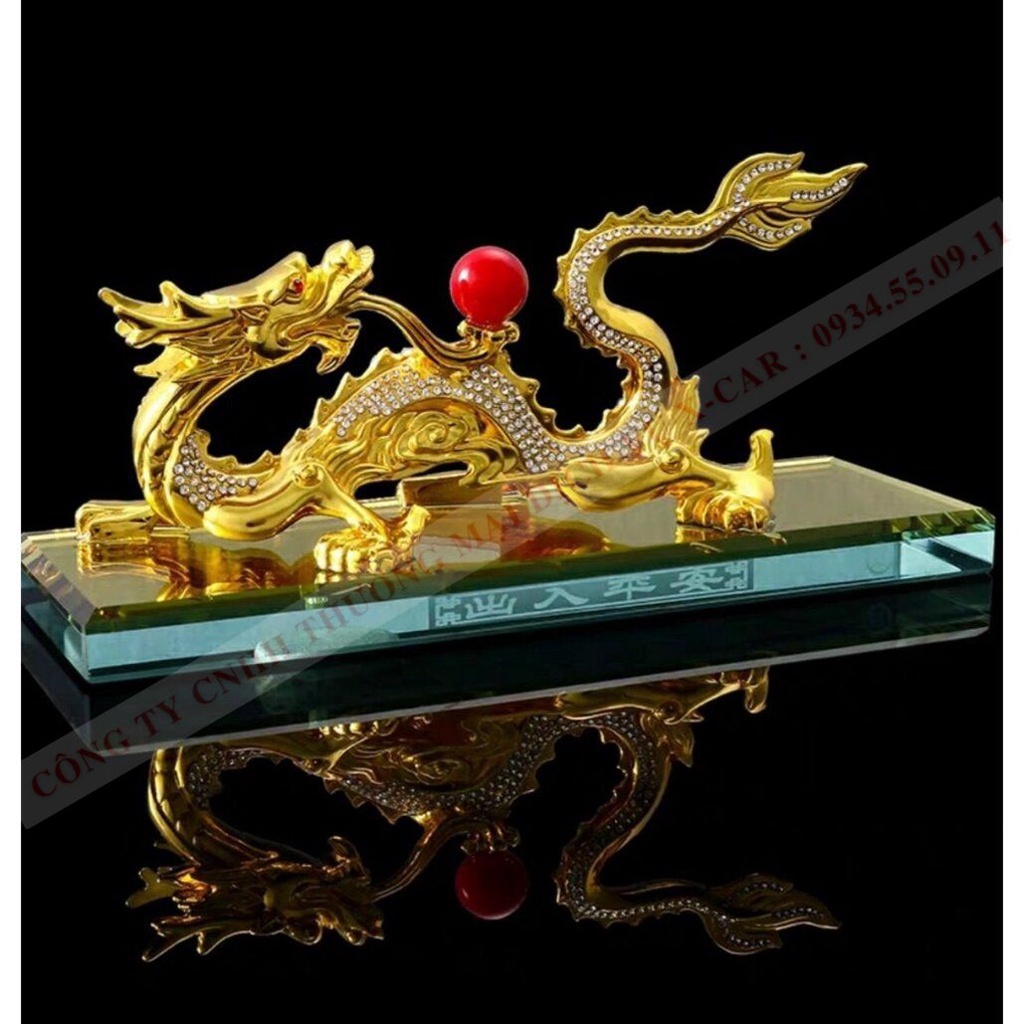 Tượng rồng vàng nhả ngọc phong thủy trang trí trên xe ô tô, xe hơi