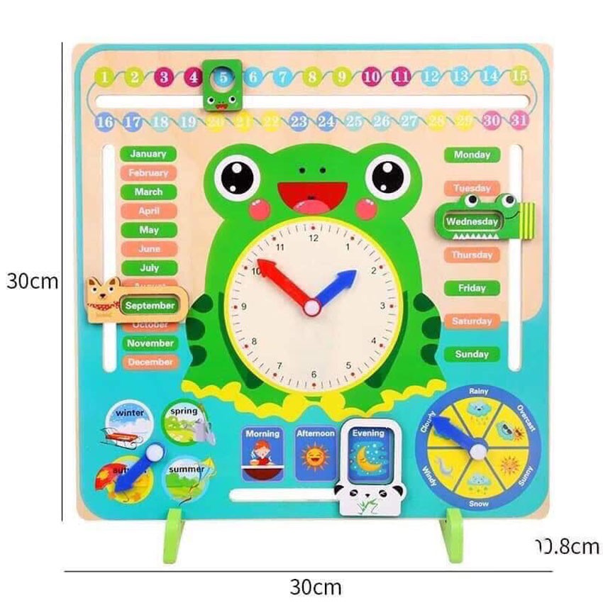 [Mã LIFETOYS1 giảm 30K đơn 99K] Đồng hồ ếch đa năng học giờ, thứ ngày tháng, thời tiết và các mùa cho bé