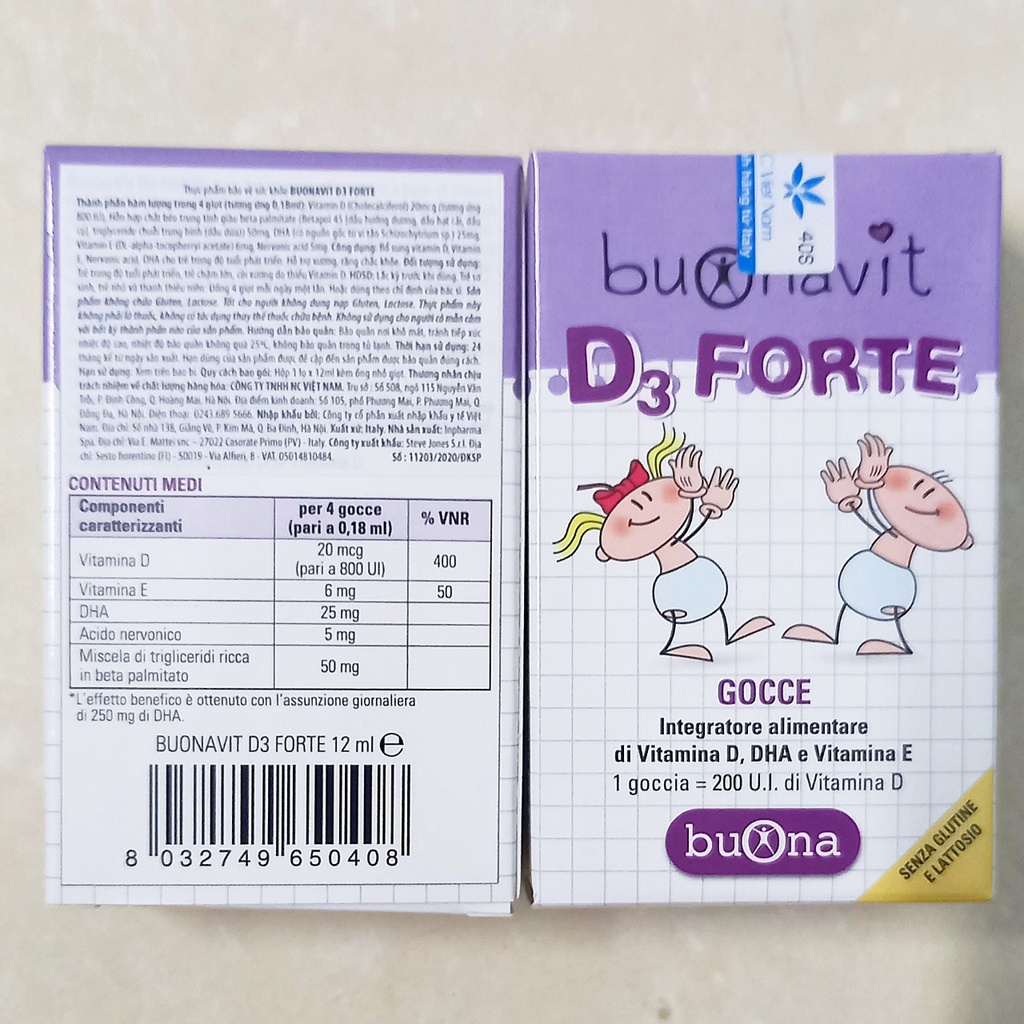 Vitamin D3 nhập khẩu ý Buona lọ 12ml. Buonavit D3 Forte Bổ sung vitamin d và dha giúp phát triển trí não và chiều cao