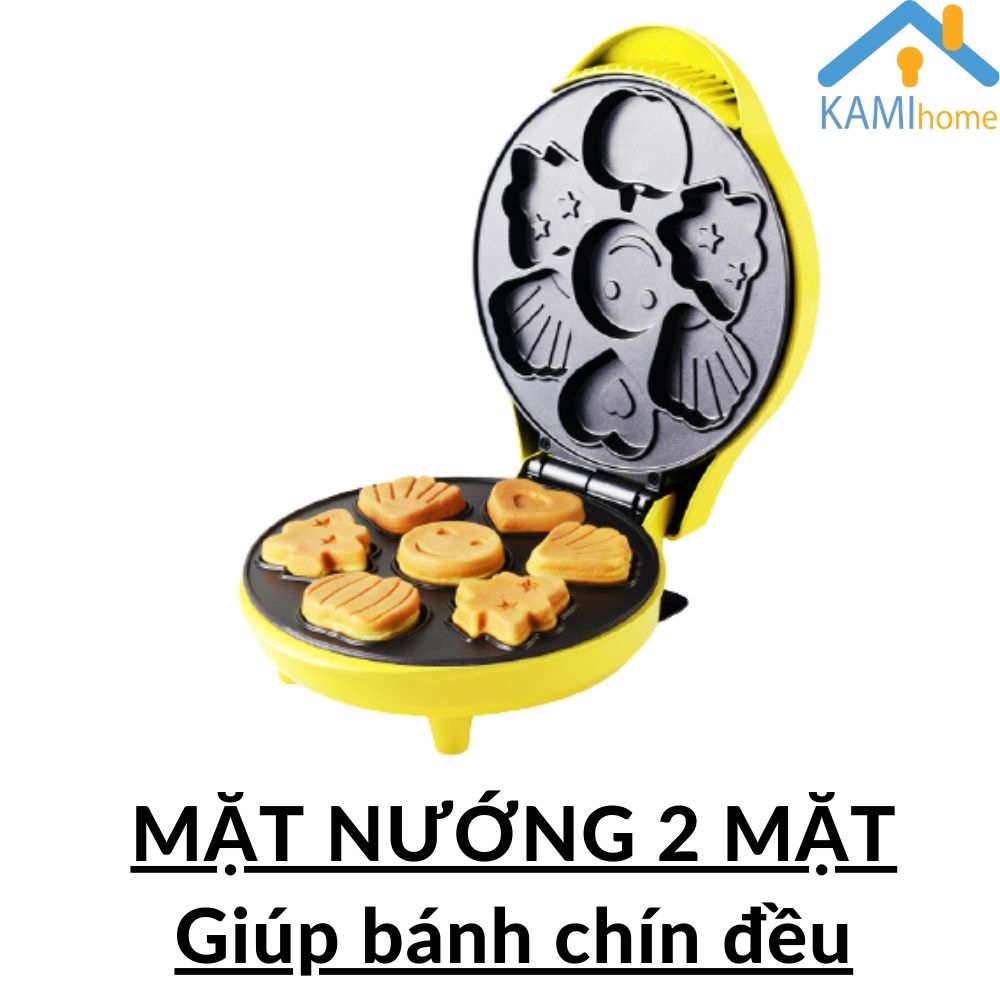 Máy nướng bánh hình thú mini ❤️Tặng Máy đánh trứng và tạo bọt cà phê❤️ hình Tròn 7 khuôn mã 15008