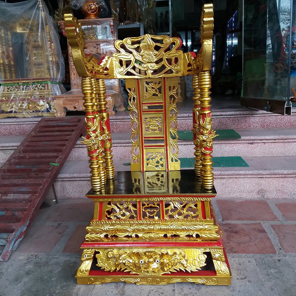 ban thờ -ngai thờ đẹp  gỗ mít sơn son thiếp vàng kích thước cao 81cm- mặt ngai 48cmx35cm