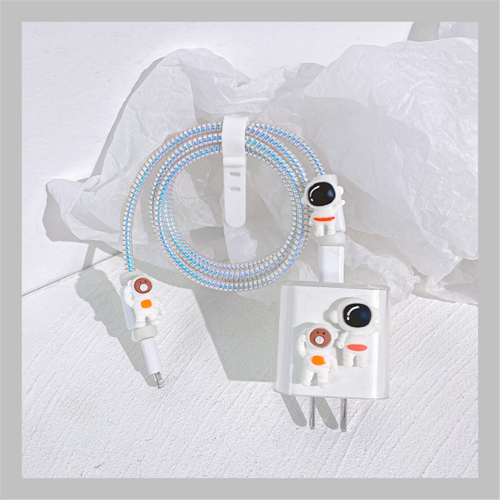 Vỏ bọc bảo vệ đầu sạc + cáp sạc hình nơ / phi hành gia hoạt hình dễ thương thích hợp cho Apple iphone 20W/18W