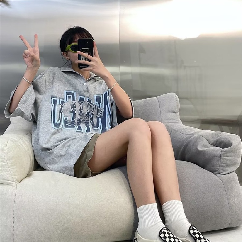 Áo Thun POLO Tay Ngắn Dáng Rộng Thoáng Khí In Chữ Phong Cách hip hop Đường Phố Nhật Bản Thời Trang Cho Nam Và Nữ