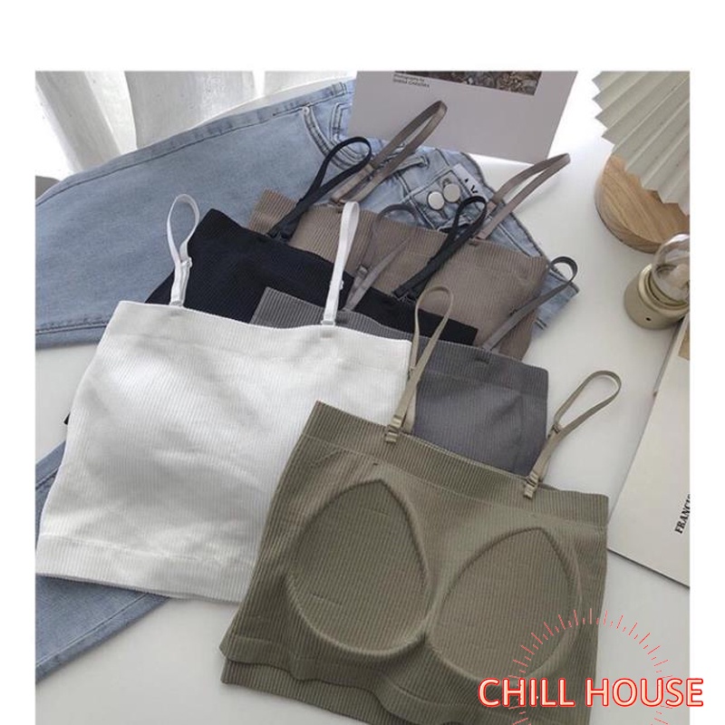 Áo bra 2 trong 1, tháo đc dây, có đệm, dáng croptop, chất cotton gân co giãn 4 chiều N99 CHILL HOUSE
