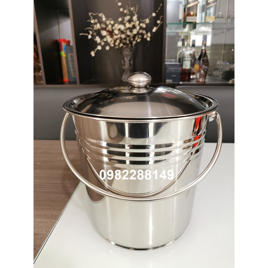 XÔ INOX CÓ NẮP ĐỰNG NƯỚC LÈO, ĐỰNG ĐÁ.