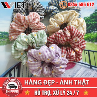 [FLASH SALE] Dây Buộc Tóc Scrunchies Họa Tiết Caro Hoa Cúc Thời Trang