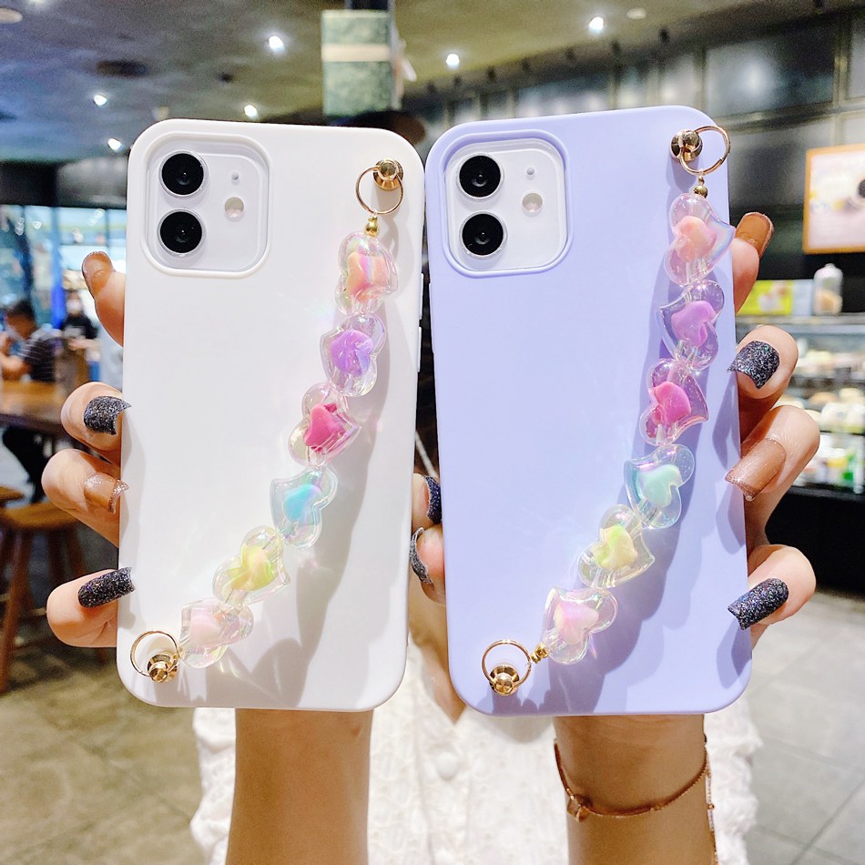 Ốp Điện Thoại TPU Dẻo Màu Cầu Vồng Kèm Vòng Tay & Dây Đeo Thời Trang Cho iPhone 13 12 11 PRO MAX 12mini