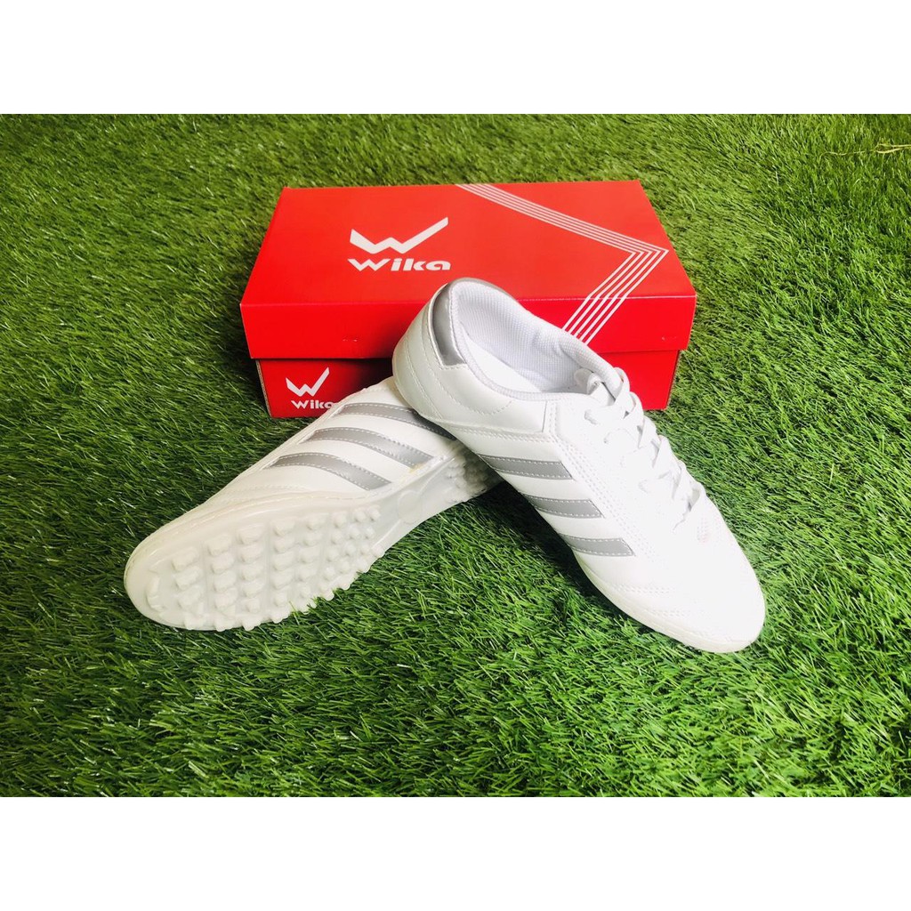 Giày bóng đá Wika 3 sọc | Trắng viền bạc chính hãng